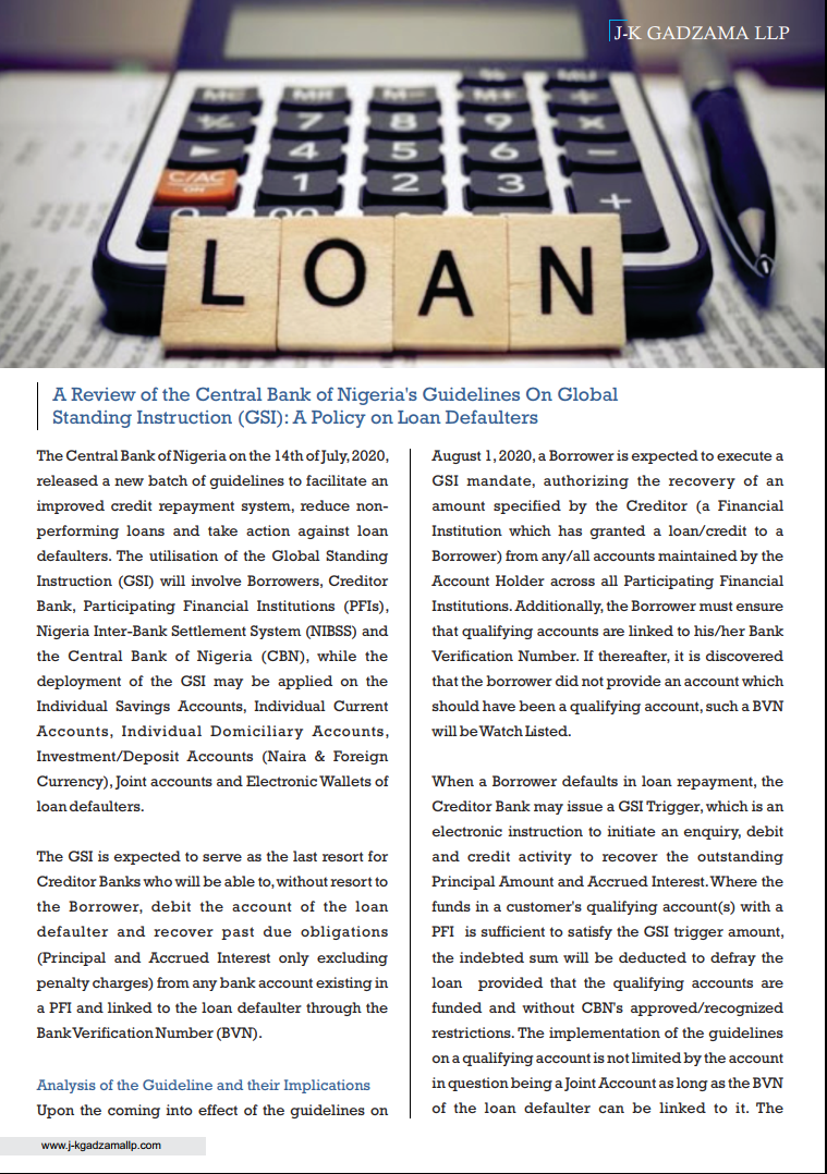 Cover of A Review of the Central Bank of Nigeria's Guidelines on Global Standings Instructions (GSI)