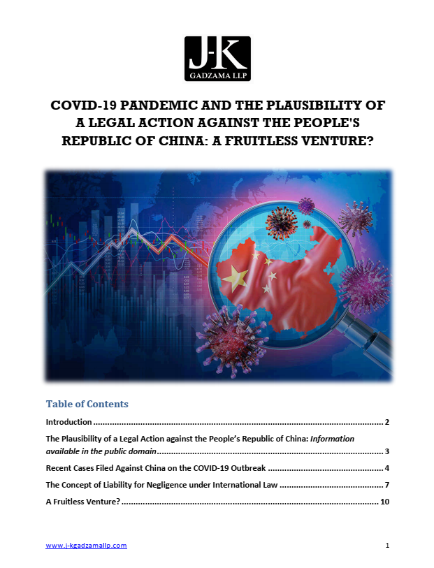 Cover of Covid-19 Pandemic and The Plausibility of A Legal Action Against The People's Republic Of China: A Fruitless Venture?