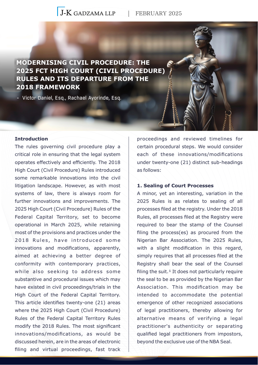 Cover of Modernising Civil Procedure - The 2025 FCT High Court (Civil Procedure) Rules and its Departure from the 2018 Framework