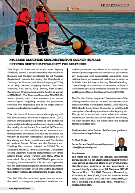 Cover of Nigerian Maritime Administration Agency (NIMASA) Extends Certificate Validity for Seafarers