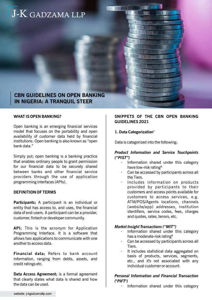 Cover of CBN Guidelines on Open Banking in Nigeria. A Tranquil Steer